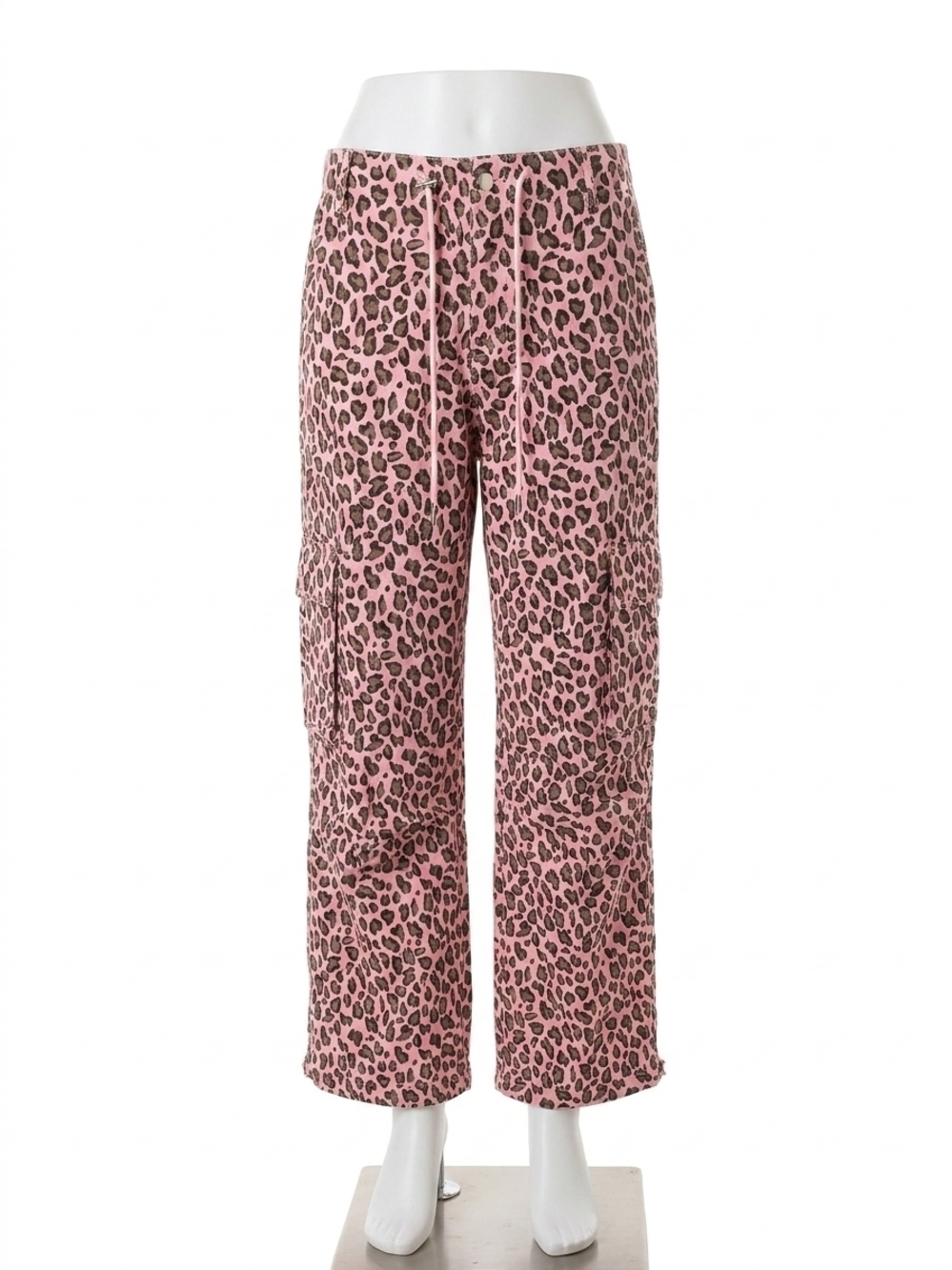 NEW DAVI & DANI women's denim elastic pant in washed pink leopard